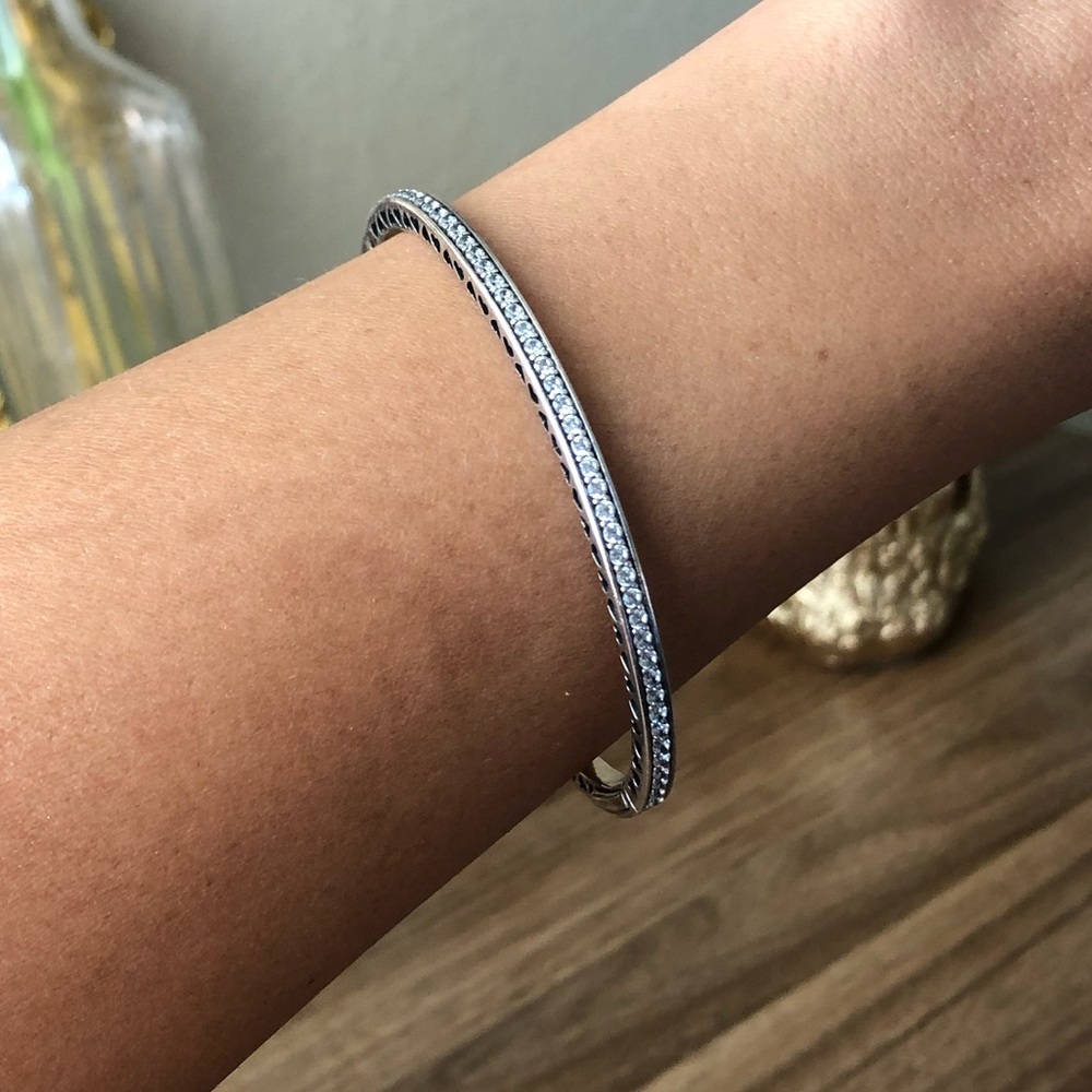 Pandora Silver Rhinestone Bangle Bracelet